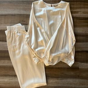Zara women's champagne color satin blouse and pants size small
